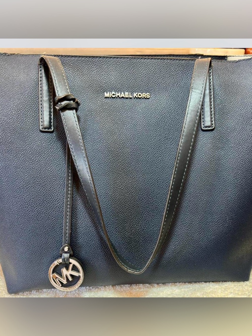 MICHAEL KORS Navy Blue Leather Tote Bag